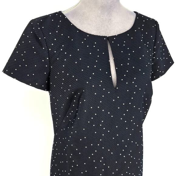 Ann Taylor Dress Womens 10 Navy Blue Polka Dot Silk Blend Lined Career New - Picture 7 of 14